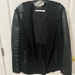 Blanc Noir Black Moto Jacket with Faux Leather Details